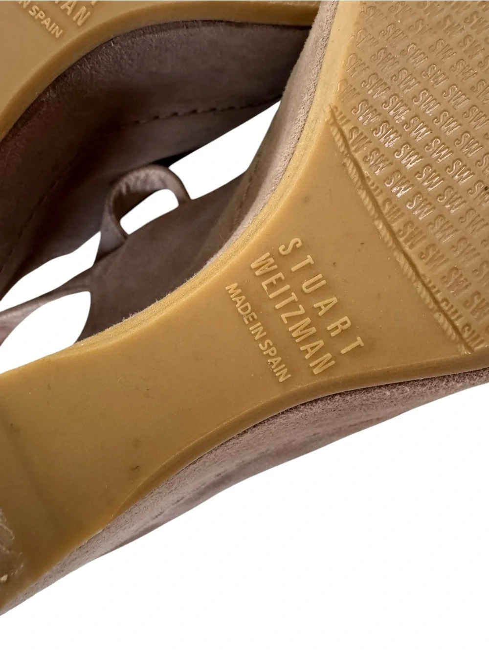 Stuart Weitzman Turnover Suede Wedge Shoes Sandals Taupe Beige Size 7
